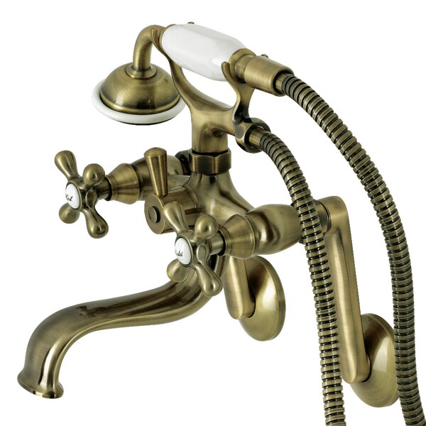 Kingston Brass KS229AB Tub Wall Mount Clawfoot Tub Faucet with Hand Shower, Antique Brass KS229AB - main